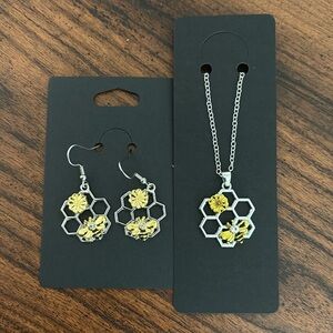 Honeycomb Bee Necklace and Earring Set